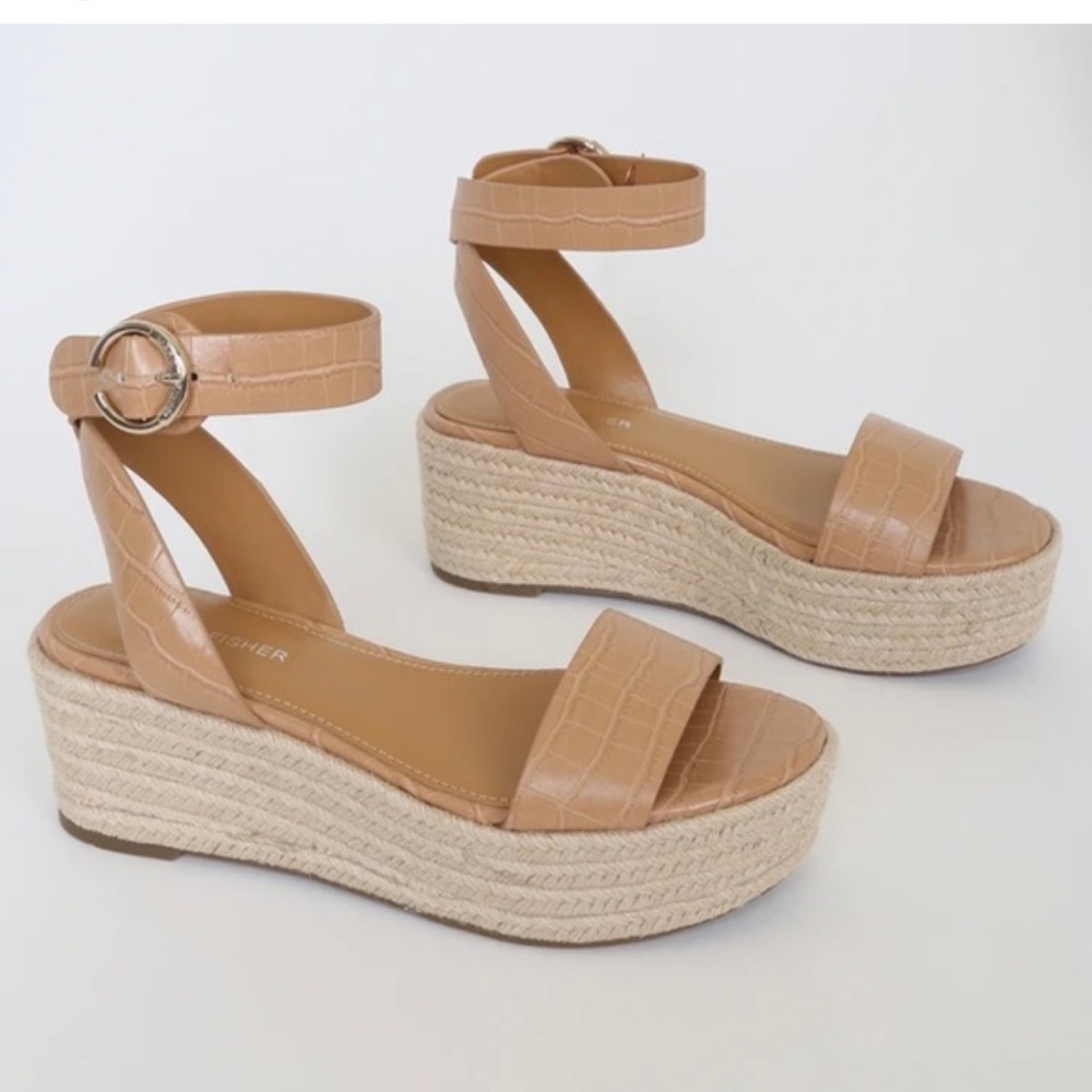 Marc Fisher Croc-Embossed Tan Espadrilles